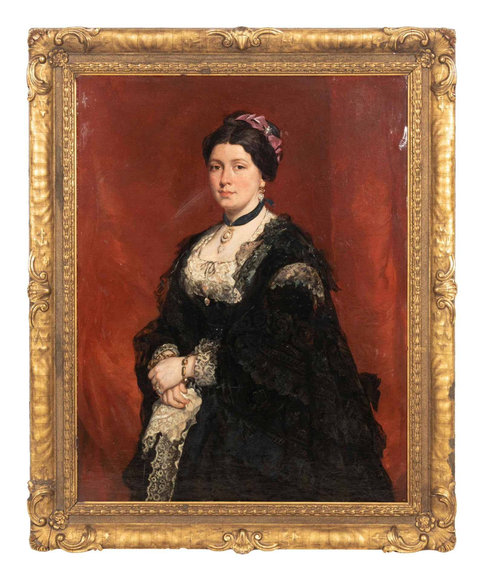 Continental School, 19th Century: Continental School, 19th Century Portrait of a Lady oil on canvas 47 1/8 x 35 5/8 inches. Property from the Collection of Michael Sarver, Paradise Valley, Arizona