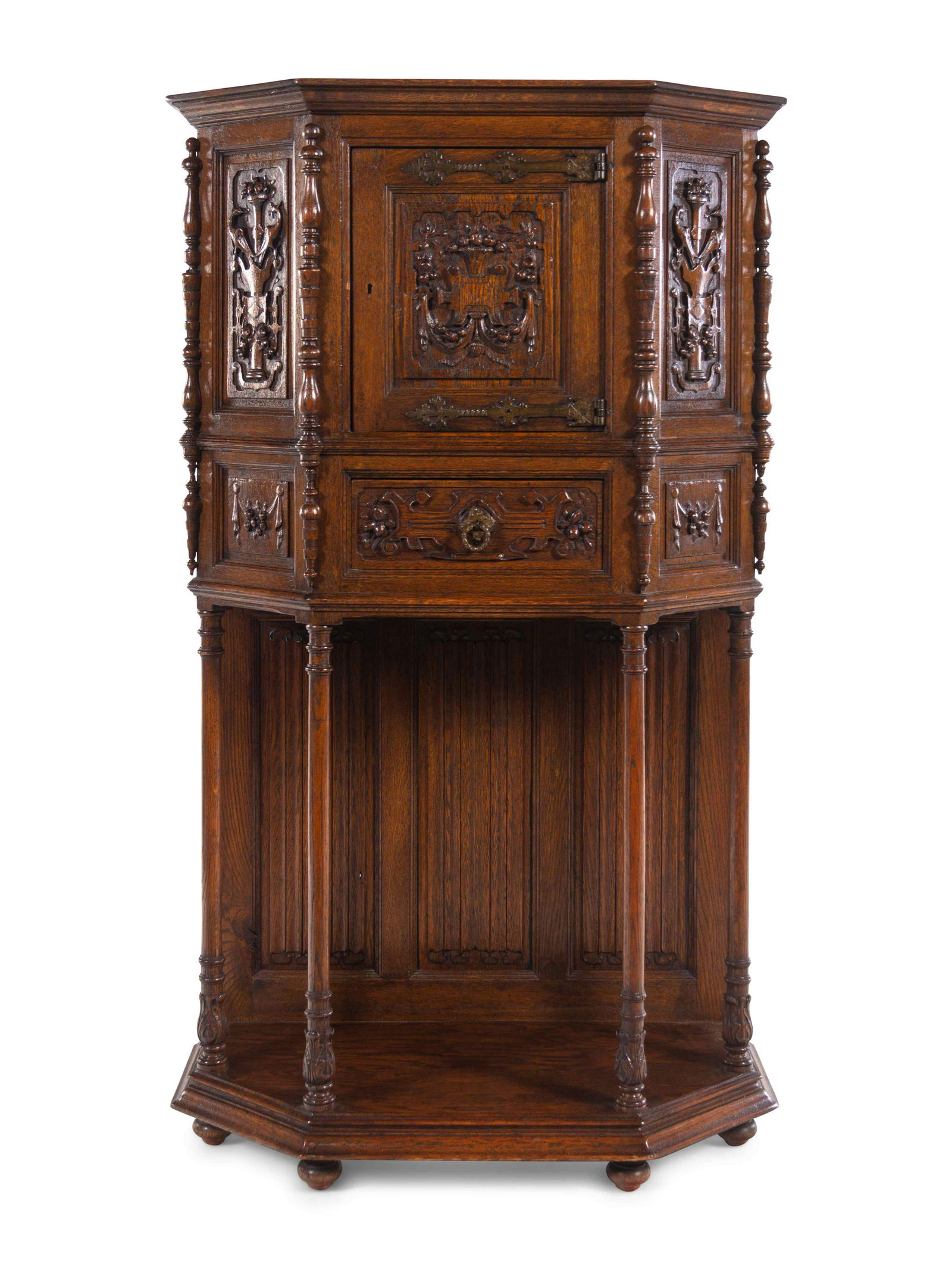 A Gothic Revival Carved Oak Cabinet on Stand (1 of 4)
