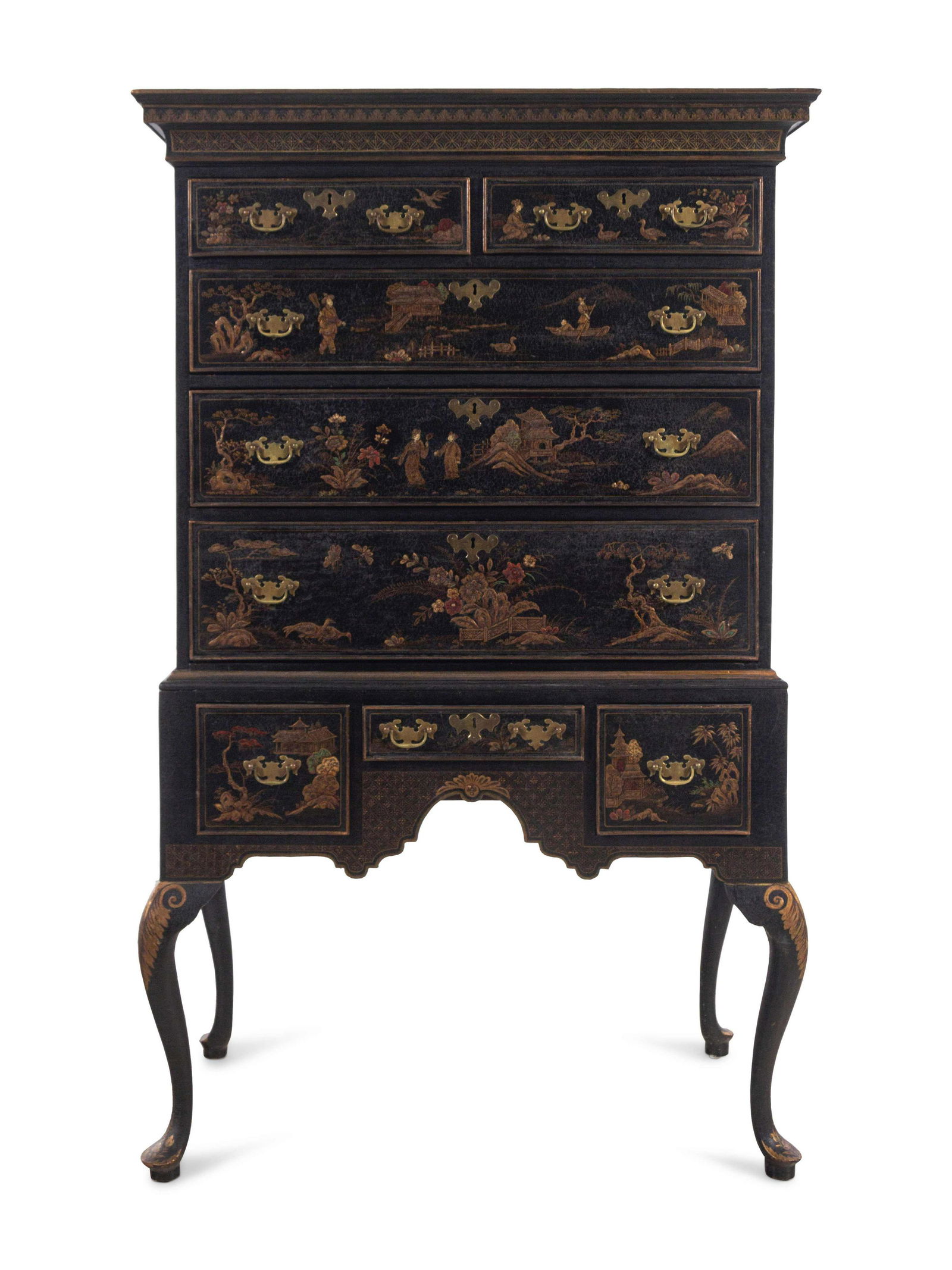 A Queen Anne Style Japanned High Chest (1 of 5)