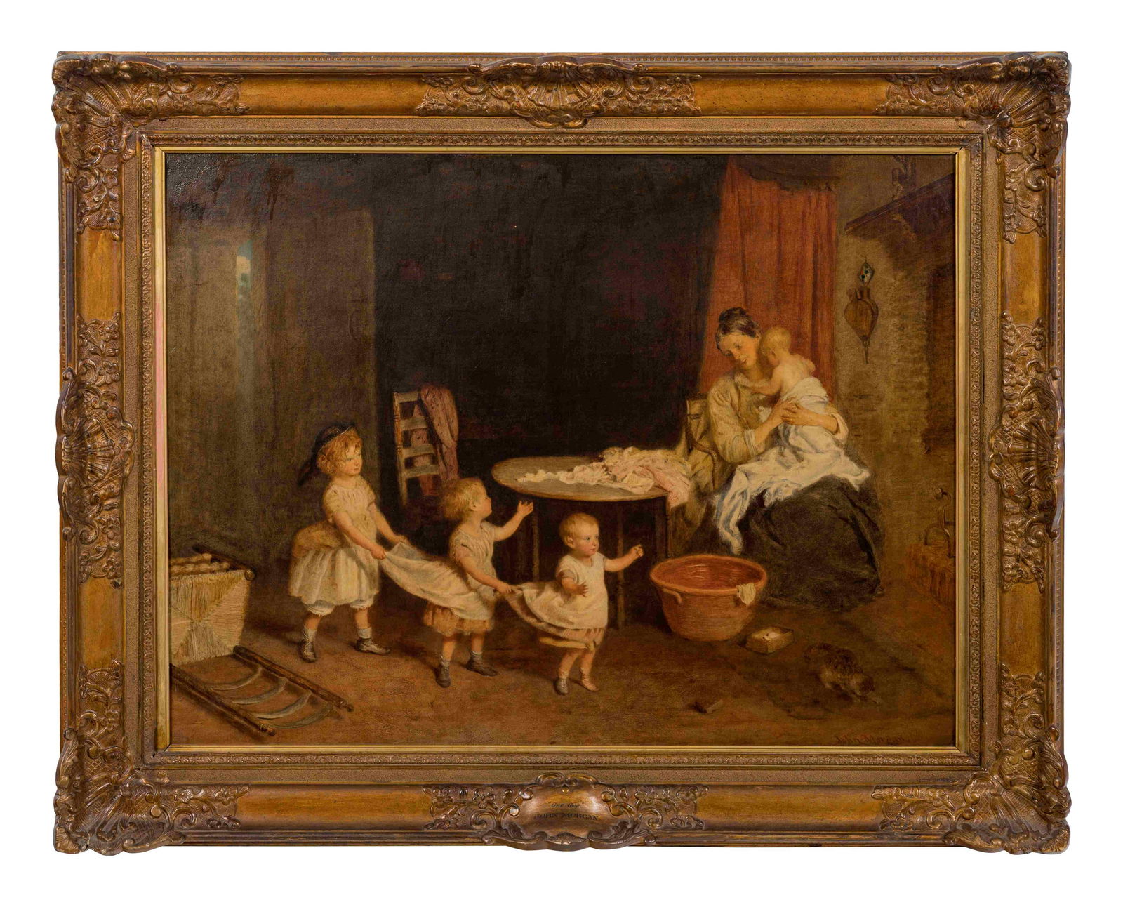 John Morgan (British, 1823-1886): John Morgan (British, 1823-1886) Washing Day oil on canvas signed John Morgan (lower right) 28 3/8 x 36 1/8 inches.