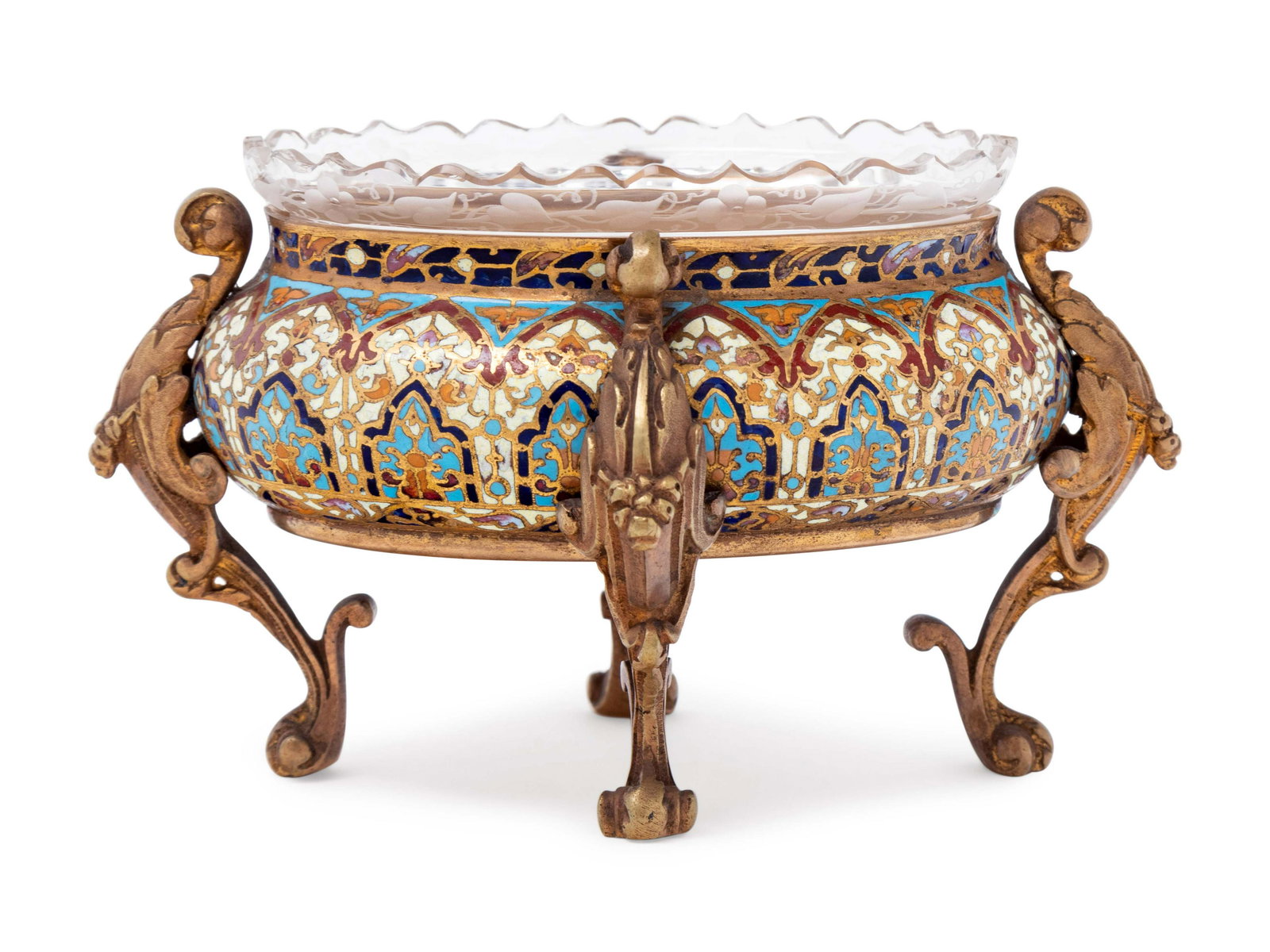 A French Gilt Bronze and Champleve Coupe: A French Gilt Bronze and Champleve Coupe 19th Century Height 3 3/4 x width 5 3/4 x depth 4 1/4 inches. Property from the Estate of Norma and David McIntyre, Los Angeles, California