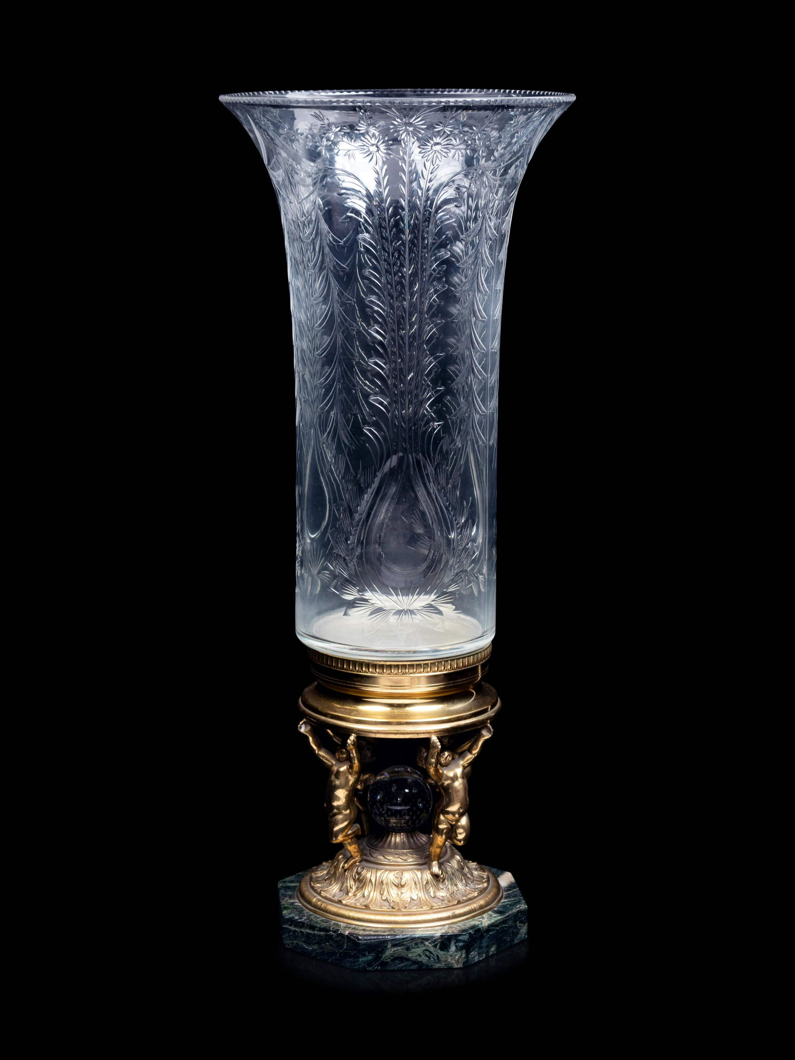A French Gilt Bronze and Etched Glass Vase with Figural (1 of 3)