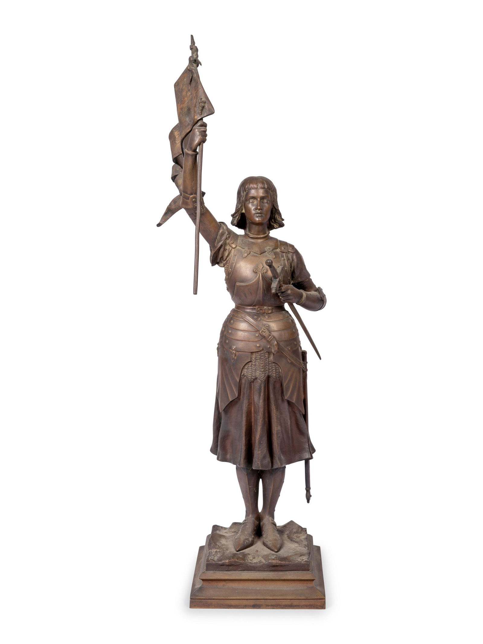 After Jean-Baptiste Germain (French, 1841-1910): After Jean-Baptiste Germain (French, 1841-1910) Saint Joan of Arc bronze signed J.B. Germain Height 29 inches. 