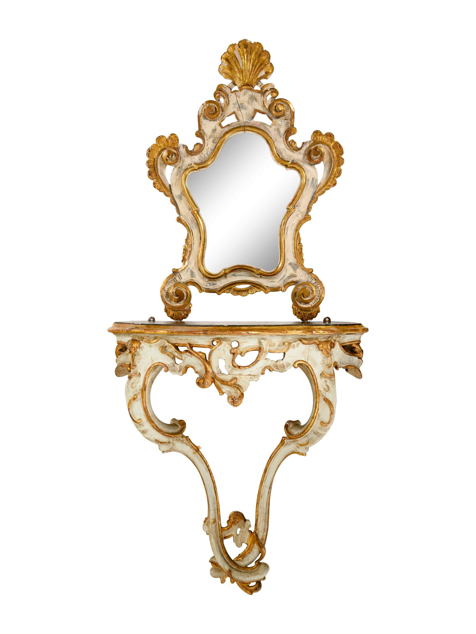 A Venetian Painted and Parcel Gilt Console Table and (1 of 2)