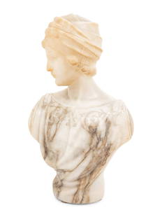 Guglielmo Pugi (Italian, 1850-1915): Guglielmo Pugi (Italian, 1850-1915) Woman in Turban alabaster signed Pugi Height 17 1/4 x width 10 inches. Property from the Estate of Norma and David McIntyre, Los Angeles, California