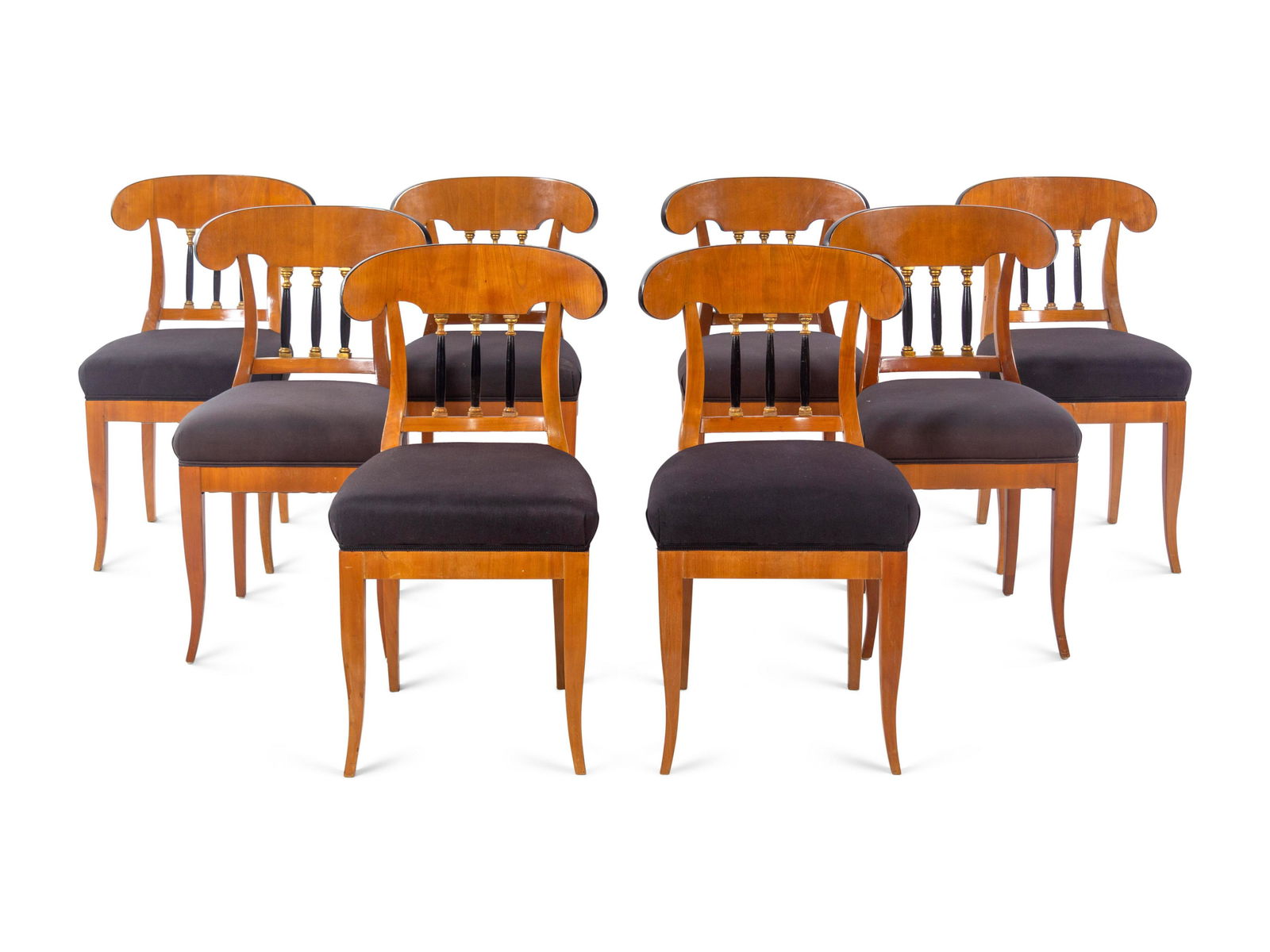 A Set of Eight Biedermeier Style Parcel Ebonized Dining (1 of 2)