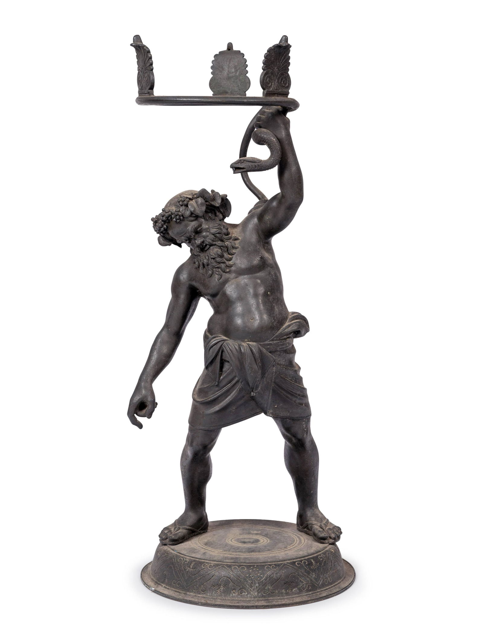 A Grand Tour Bronze Figure of Silenus Wrestling a: A Grand Tour Bronze Figure of Silenus Wrestling a Serpent Cast by Giorgio Sommer Foundry, Naples, Italy, Late 19th Century inscribed Sommer/ Napoli to the base. Height 24 inches.