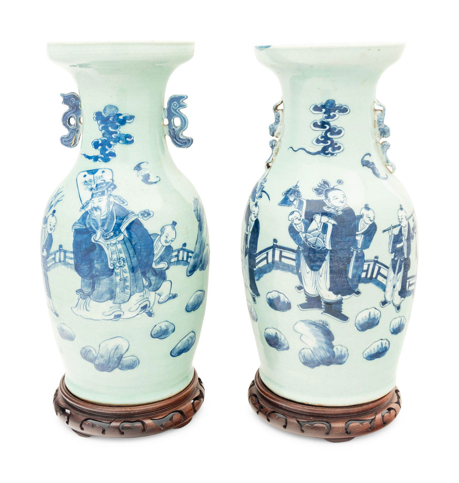 A Pair of Chinese Porcelain Vases: A Pair of Chinese Porcelain Vases 20th Century with wood bases. Height overall 19 inches. Property from Bishop's Hall and the Collection of Richard Sander and Fiona Harrison, Oak Park, Illinois Note: