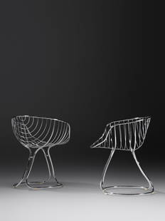 Gastone Rinaldi (Italian, 1920-2006) Pair of Pan Am: Gastone Rinaldi (Italian, 1920-2006) Pair of Pan Am Chairs RIMA, Italy chrome-plated steel, upholstery H 30 x Dia 25 inches.