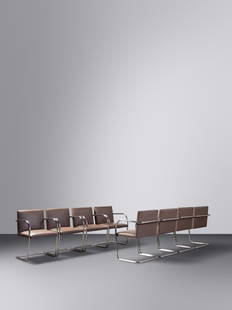 Ludwig Mies van der Rohe (German/American, 1886-1969): Ludwig Mies van der Rohe (German/American, 1886-1969) Set of Eight BRNO Chairs Knoll, USA chrome-plated steel, upholstery manufacturer's label to underside and impressed marks to arms H 32 x W 22 x D