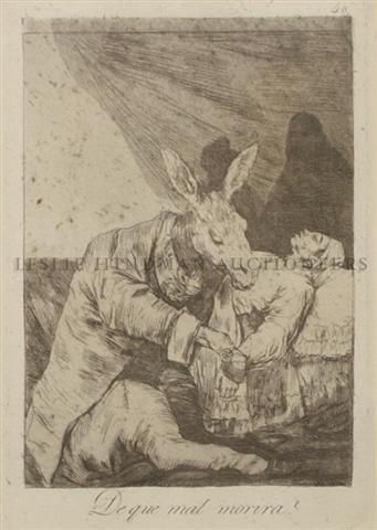Francisco de Goya, (Spanish, 1746-1828), De que mal mor: Francisco de Goya (Spanish, 1746-1828) De que mal morira? etching 8 1/2 x 5 3/4 inches. Patricia J. Gottschalk Trust, Northfield, Illinois