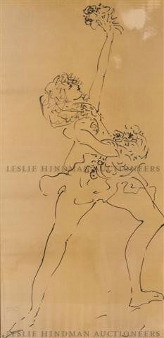 Marcel Vertes, (French, 1895-1961), Ballet: Marcel Vertes (French, 1895-1961) Ballet ink on silk signed (lower left) 42 x 20 3/4 inches.