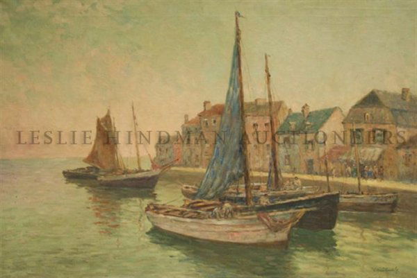 William Ward Jr., (British, 1829-1908), Boats in Harbor: William Ward Jr. (British, 1829-1908) Boats in Harbor oil on canvas signed (lower right) 24 x 35 1/2 inches.