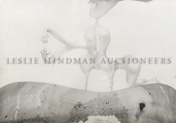 Jules Perahim, (Romanian, 1914-2008), Untitled: Jules Perahim (Romanian, 1914-2008) Untitled mixed media on paper signed and dated 67 (lower center) 14 x 19 3/4 inches.