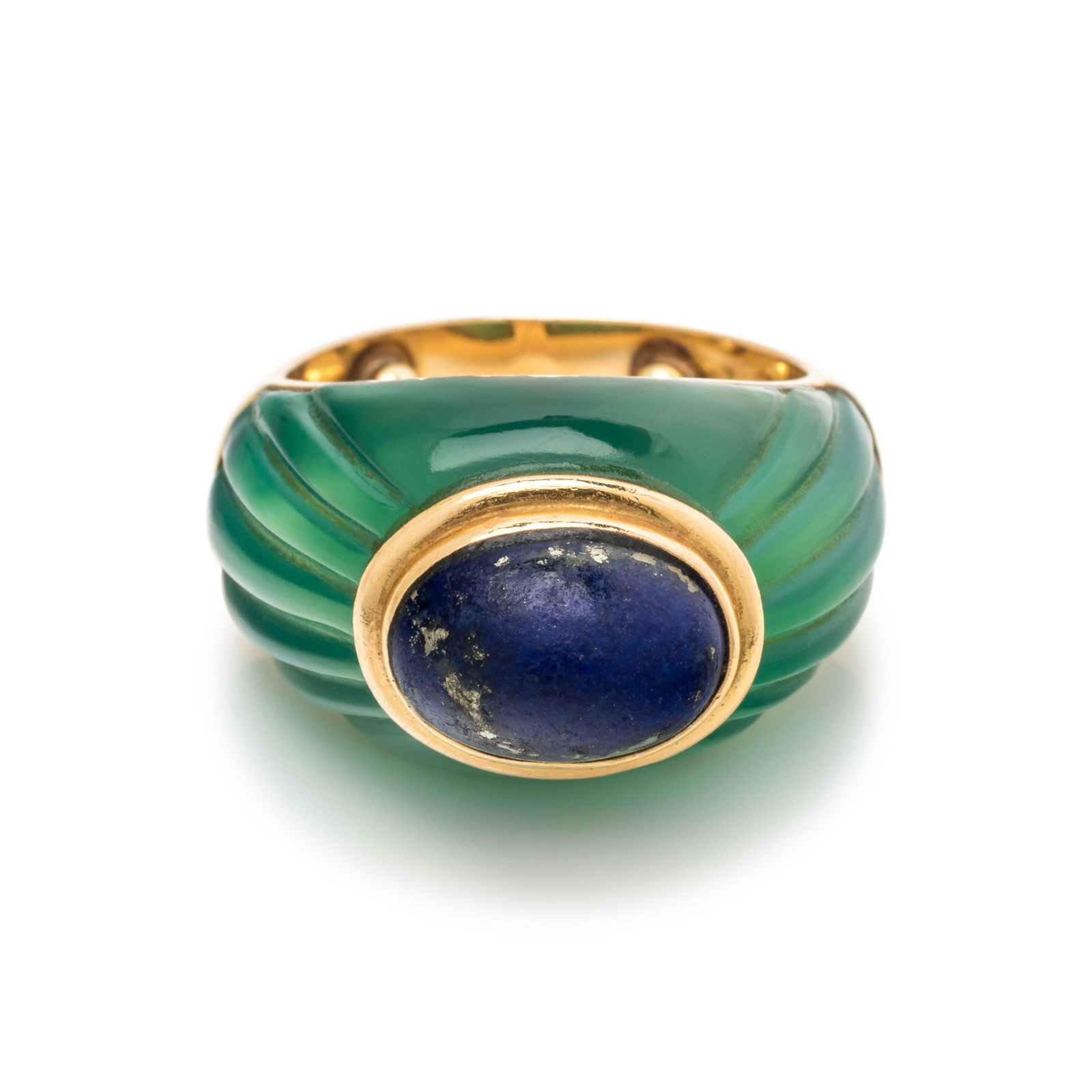 FRENCH, GREEN CHALCEDONY AND LAPIS LAZULI RING (1 of 2)