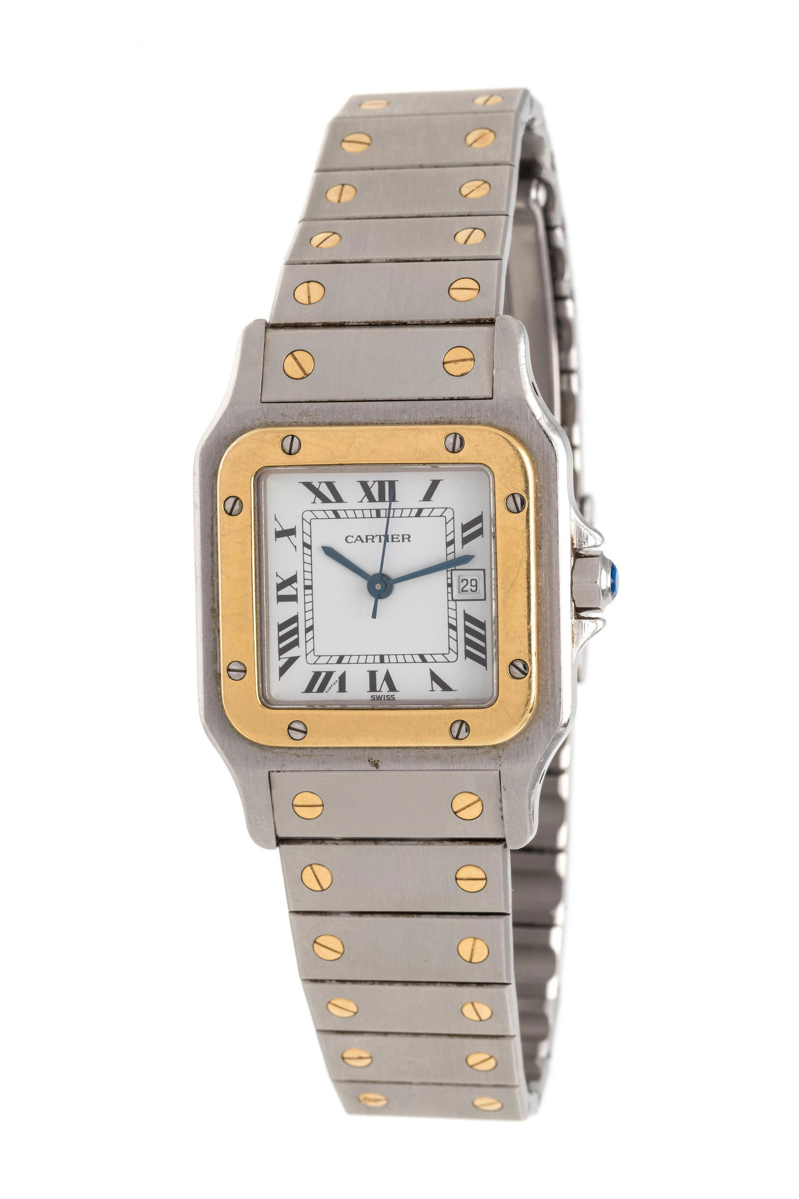 CARTIER, STAINLESS STEEL AND 18K YELLOW GOLD 'SANTOS' (1 of 2)