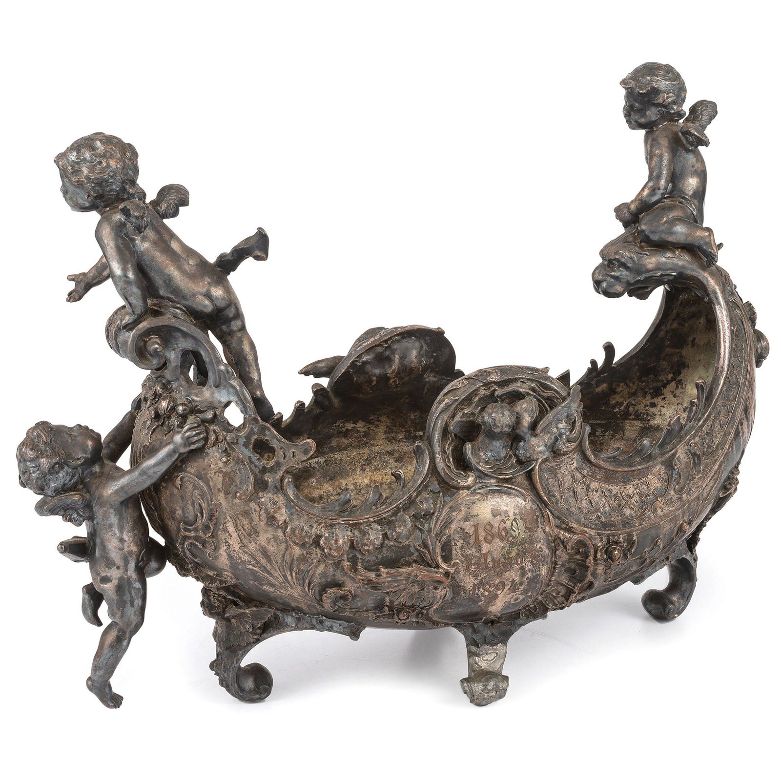 An Ornate Silverplate Centerpiece Bowl of Boat Form (1 of 3)