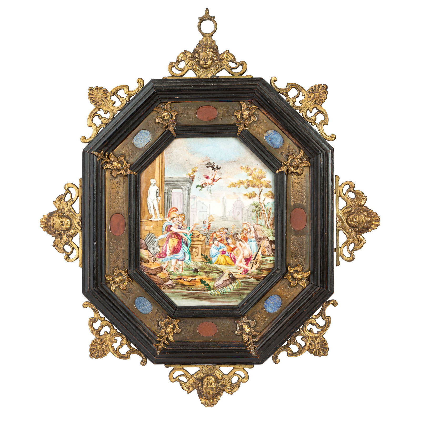 A Capodimonte Porcelain Plaque with Brass and Hardstone (1 of 2)