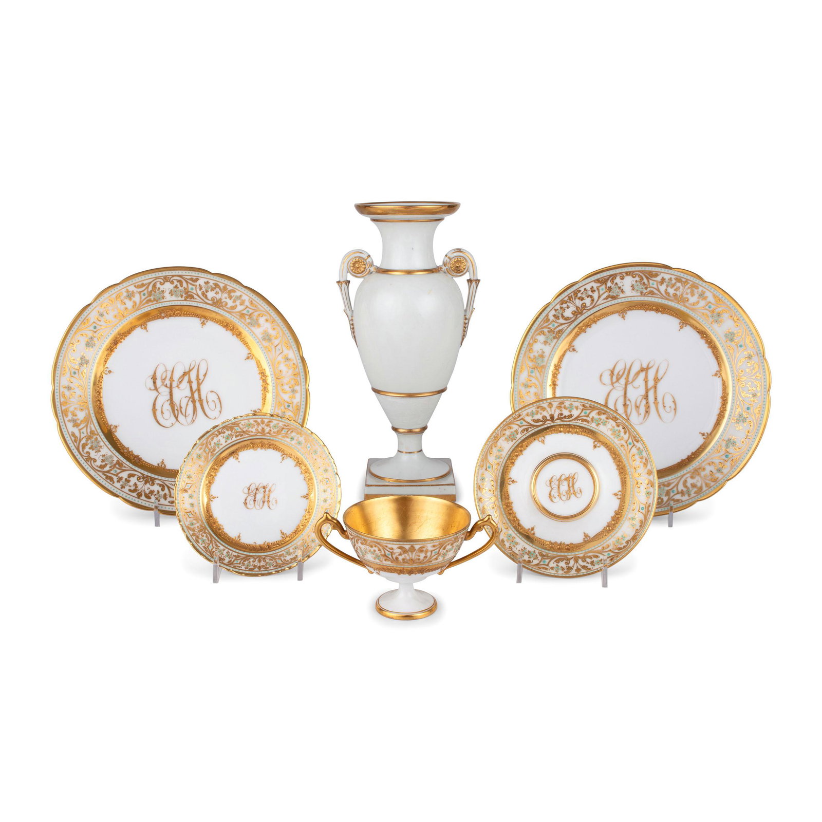A Dresden Parcel-Gilt Monogrammed Porcelain Dinner (1 of 5)