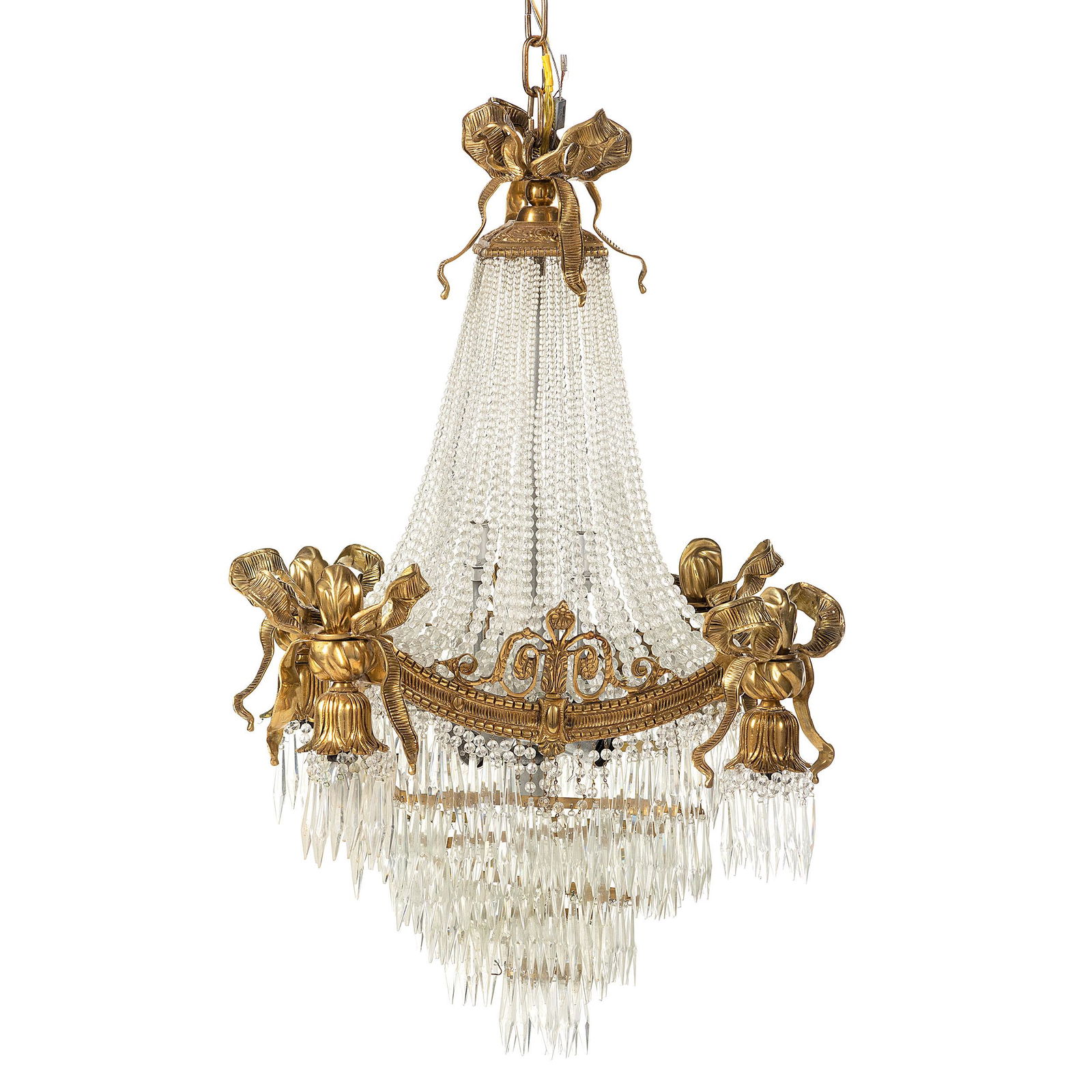 A Louis XVI Style Gilt Metal and Cut Glass Chandelier (1 of 3)