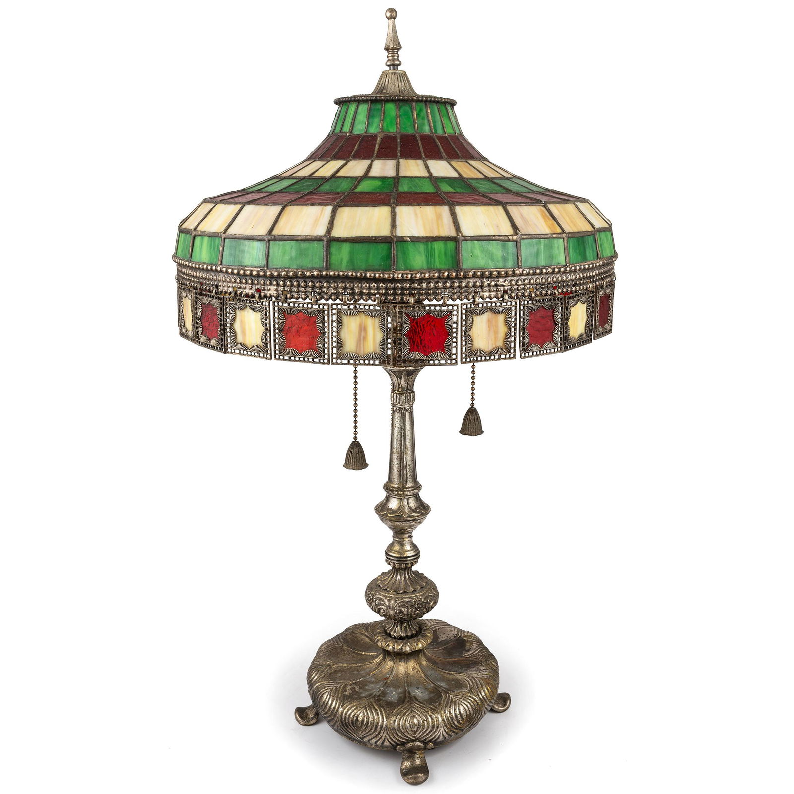 A Leaded Glass and Cast Metal Table Lamp (1 of 2)