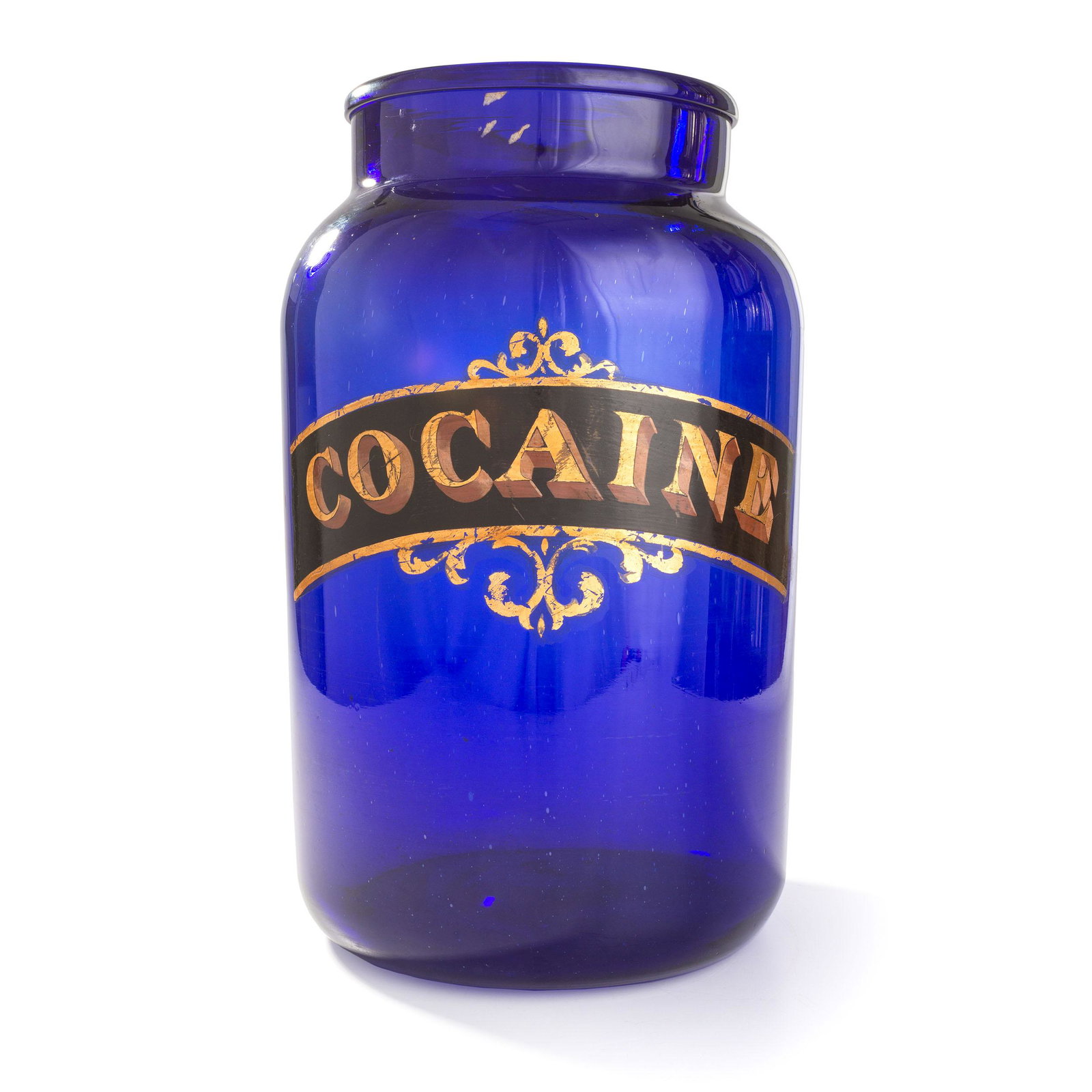 An English Painted Blue Glass Cocaine Apothecary Jar (1 of 3)