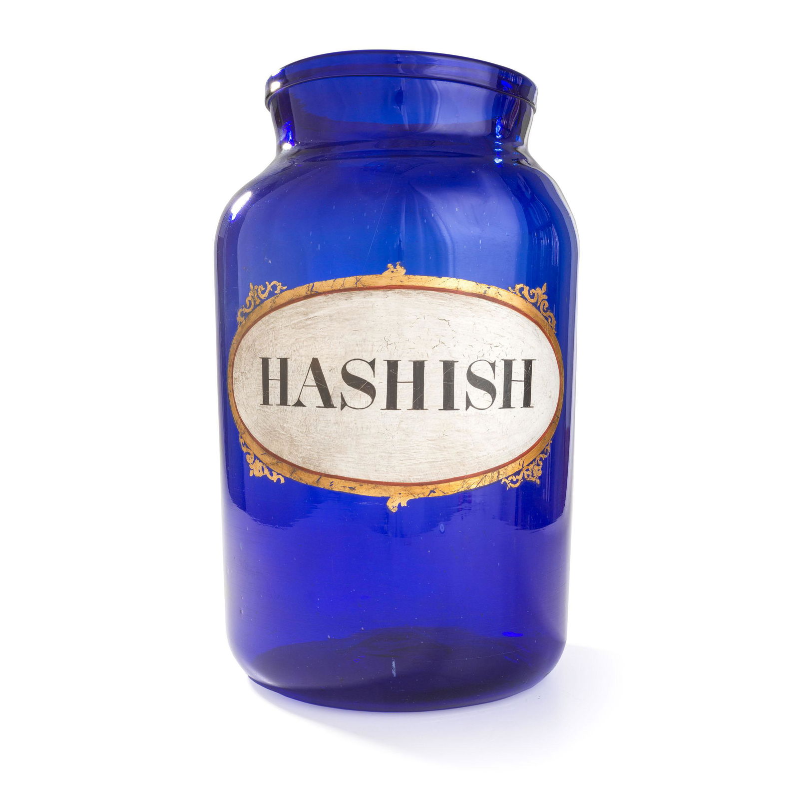 An English Painted Blue Glass Hashish  Apothecary (1 of 2)