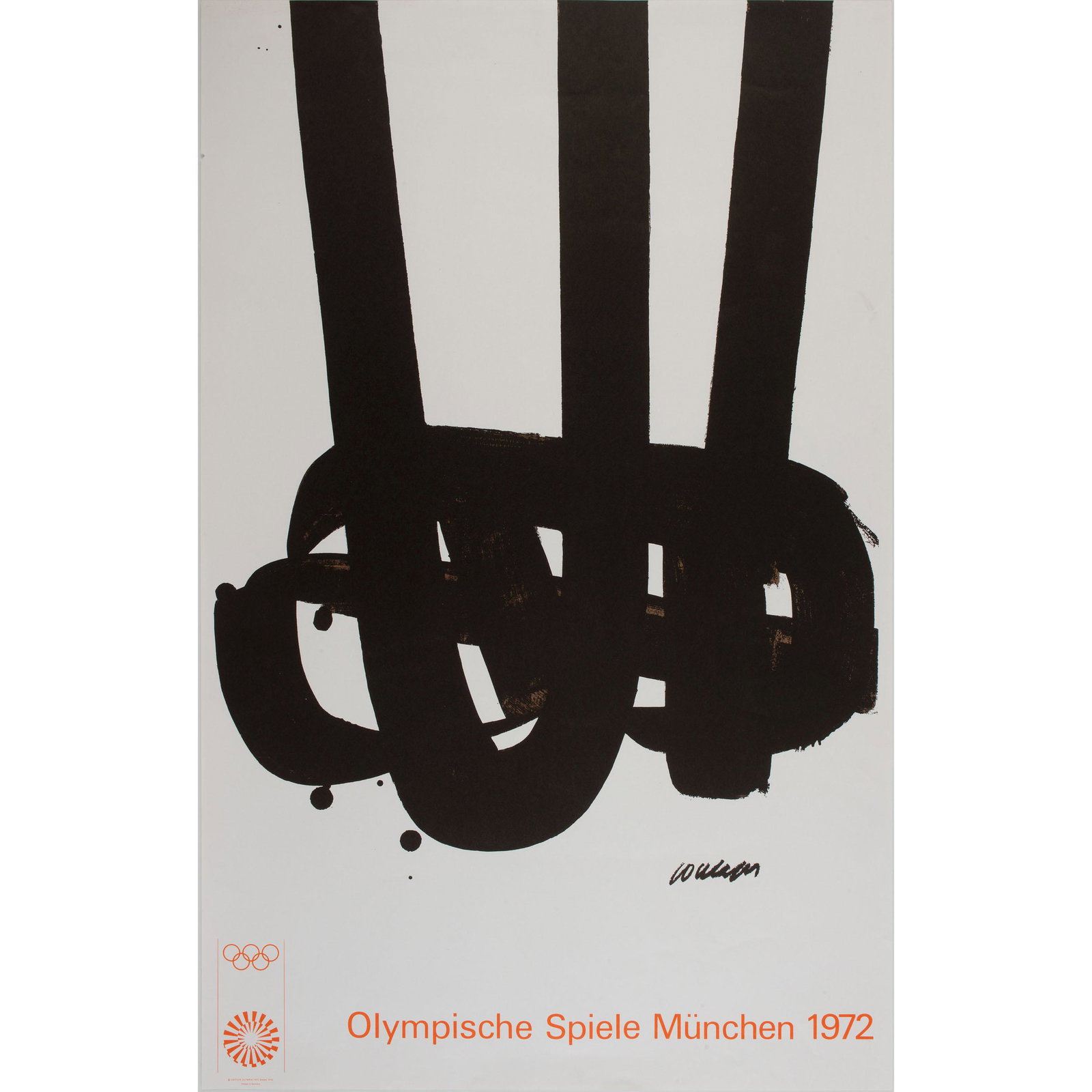 A Pierre Soulages Poster for Olympische Spiele Munchen,: A Pierre Soulages Poster for Olympische Spiele Munchen, 1972 Off-set lithographic poster40 x 25 inches (101.6 x 63.5 cm). Property of a Midwestern Art Museum