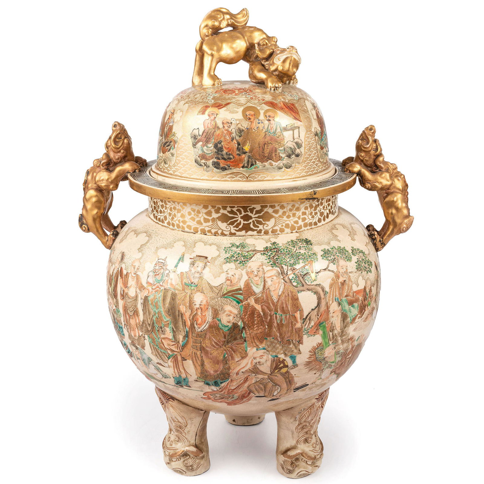 A Monumental Satsuma Porcelain Tripod Vessel and Cover (1 of 5)