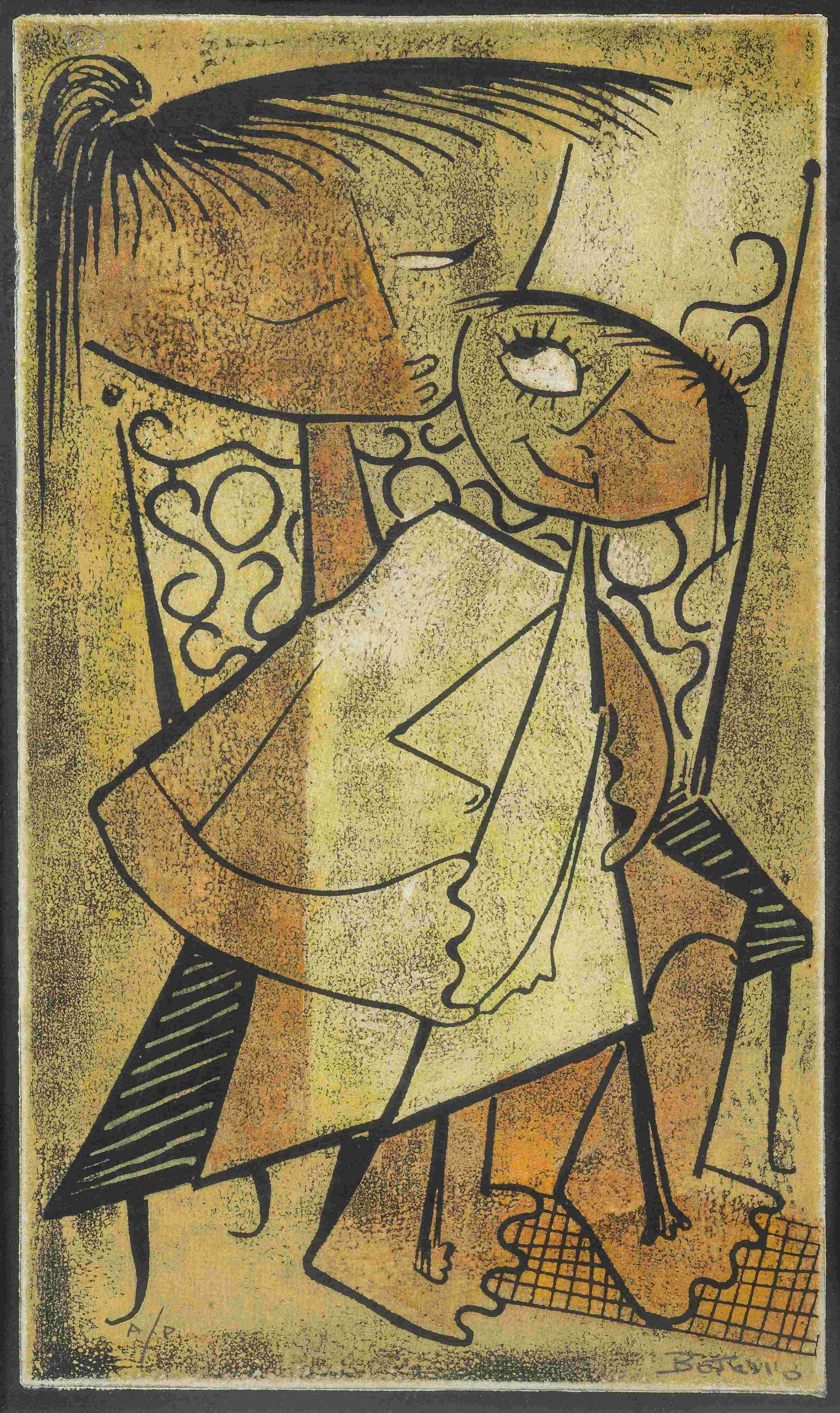 Angel Botello (Puerto Rican, 1913-1986) Child with: Angel Botello (Puerto Rican, 1913-1986) Child with Doll, 1967 linocut signed and inscribed P/P in pencil 14 1/2 x 8 3/4 inches.