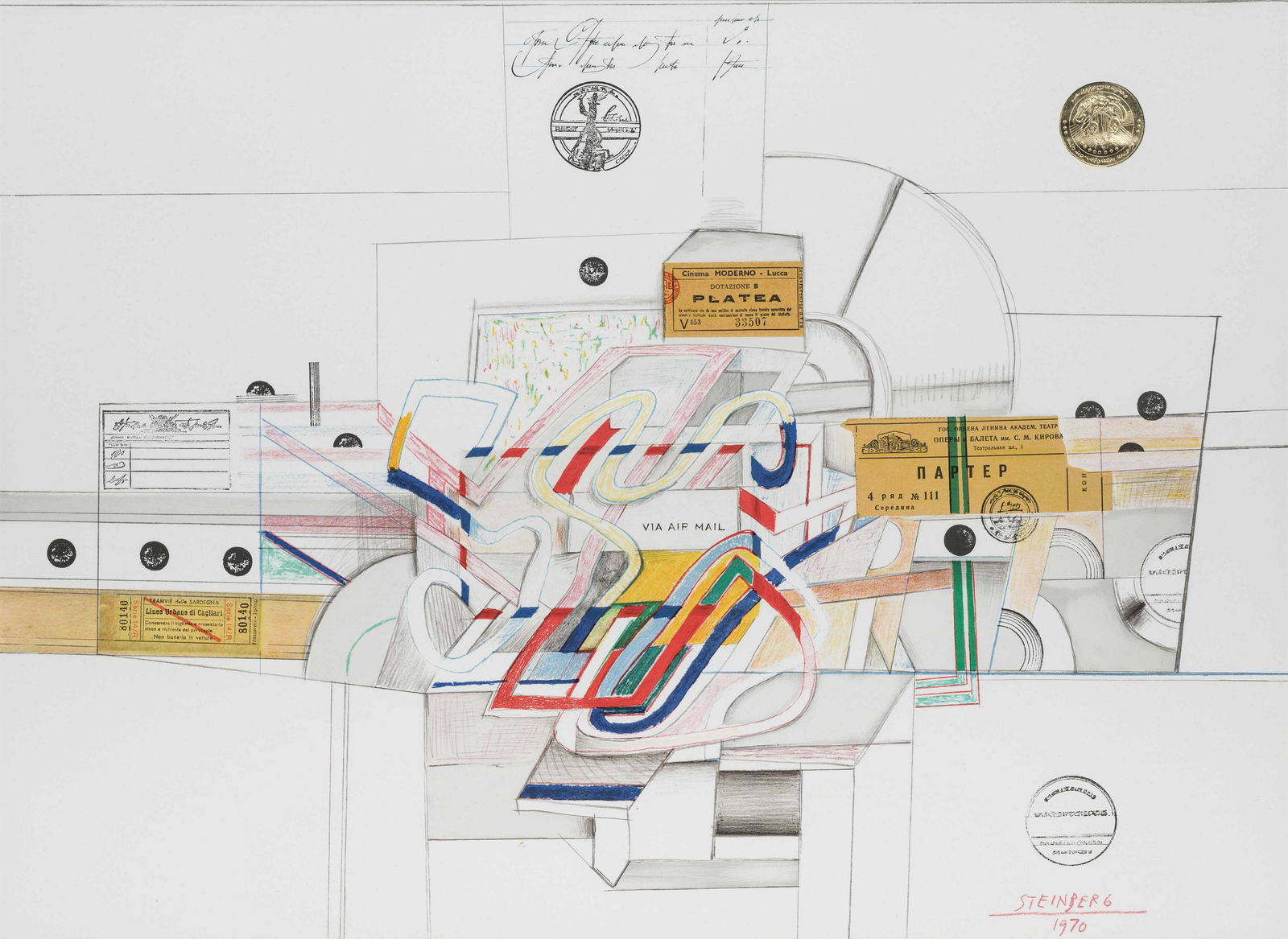 Saul Steinberg (American, 1914-1999) Via Air Mail, 1970 (1 of 4)
