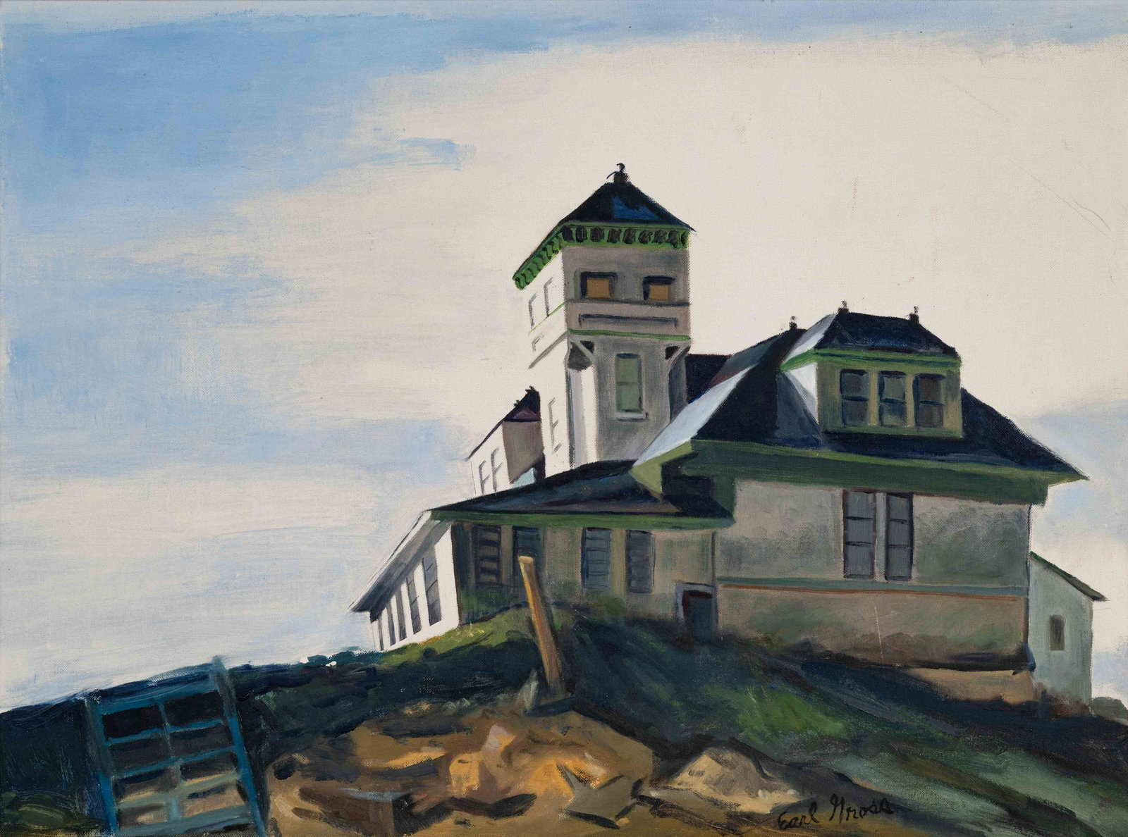 Earl Clifford Gross (American, 1899-1983) Coast Guard: Earl Clifford Gross (American, 1899-1983) Coast Guard House, Evanston, IL oil on board signed Earl Gross (lower right); signed and inscribed (verso) 19 1/2 x 26 1/4 inches.
