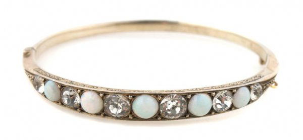 A Vintage Gold Plated Opal and Paste Bracelet.: A Vintage Gold Plated Opal and Paste Bracelet. Property From the Estate of Cathleen W. Treacy, Chicago, Illinois