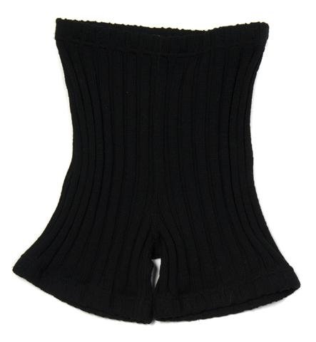 A Pair of Rudi Gernreich Black Wool Ribbed Knit Hot Pan: A Pair of Rudi Gernreich Black Wool Ribbed Knit Hot Pants, 1970, together with two tops and a sash belt. Hot pants labeled: Rudi Gernreich for Harmon Knitwear. Property of Leon Bing, Model and Muse to