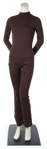 A Rudi Gernreich Brown Knit Jumpsuit, Size 10.: A Rudi Gernreich Brown Knit Jumpsuit, 1969, very fitted with faux pockets at front. Labeled: Rudi Gernreich for Harmon Knitwear. Size 10. Property of Leon Bing, Model and Muse to Rudi Gernreich, Pasad