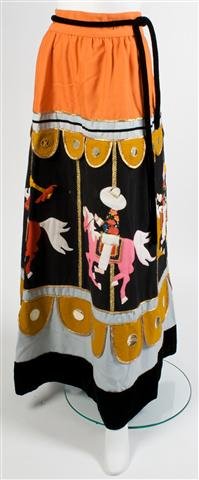 A Malcolm Starr 'Carousel' Skirt, Size 12.: A Malcolm Starr 'Carousel' Skirt, 1970s, with all-over felt appliques in an carousel motif. Labeled: Malcolm Starr. Size 12.