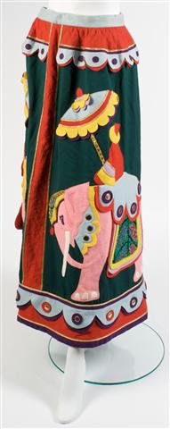 A Malcolm Starr 'Circus' Skirt,: A Malcolm Starr 'Circus' Skirt, 1970s, with all-over felt appliques in an elephant motif. Labeled: Malcolm Starr.