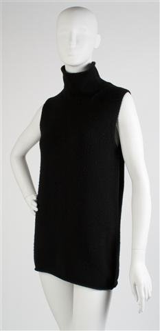 An Hermes Black Cashmere Sleeveless Sweater, Size M.: An Hermes Black Cashmere Sleeveless Sweater, with a mock turtleneck. Labeled: Hermes. Size M. Property of Julie Heidt, Chicago, Illinois