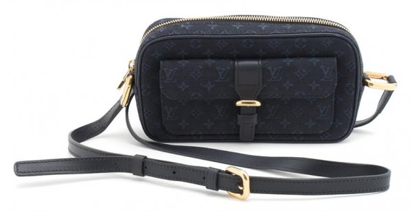A Louis Vuitton Blue Canvas Shoulder Bag, 8 x 4 inches.: A Louis Vuitton Blue Canvas Shoulder Bag, logo canvas, with a long leather shoulder strap, pocket at front. Stamped: Louis Vuitton. 8 x 4 inches. Property of Julie Heidt, Chicago, Illinois