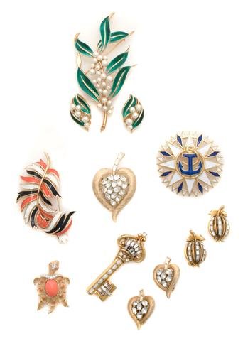A Group of Trifari Costume Jewelry,: A Group of Trifari Costume Jewelry, 9 items total. All stamped: Trifari.