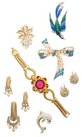 A Group of Trifari Costume Jewelry,: A Group of Trifari Costume Jewelry, 8 items total. All stamped: Trifari.