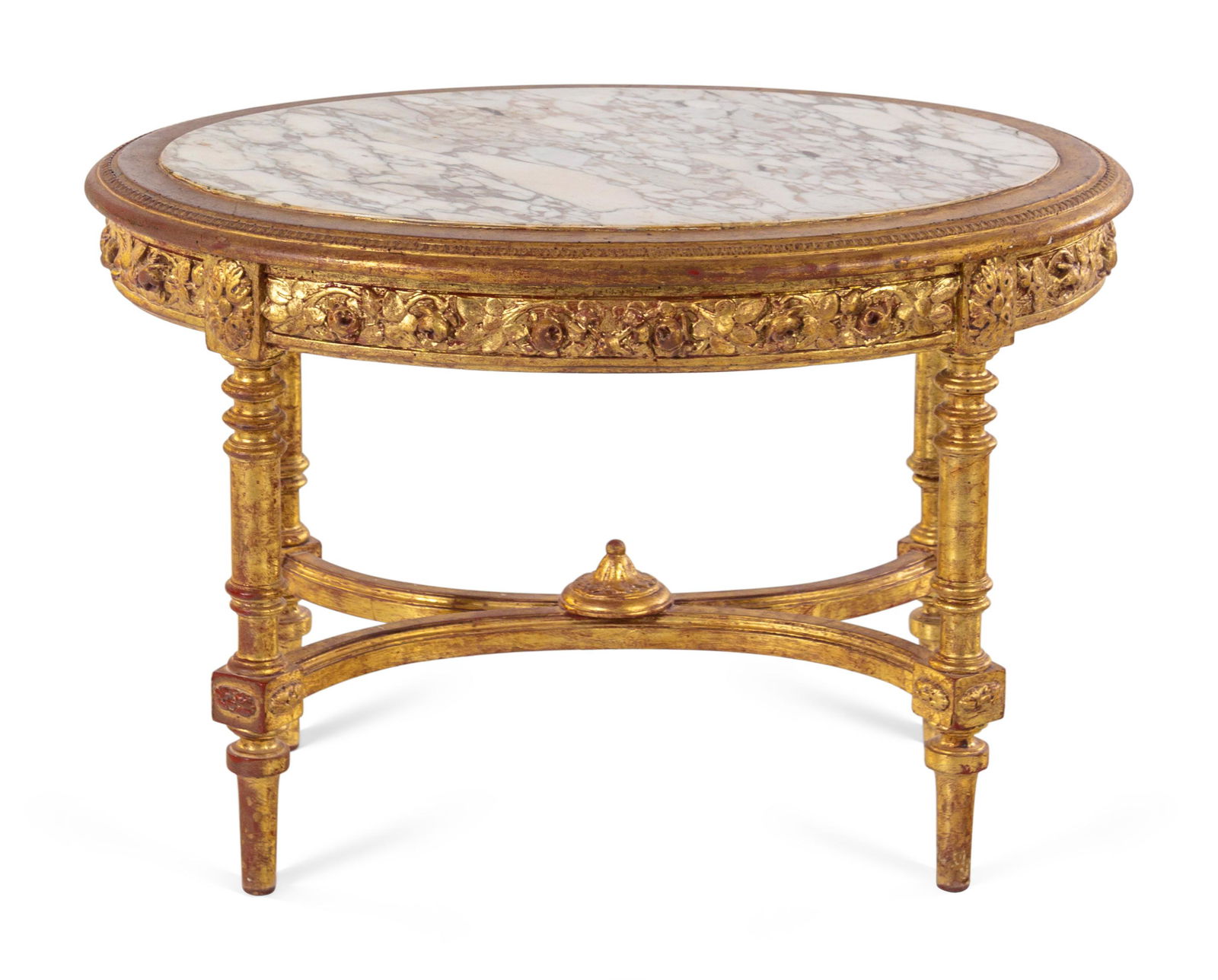 A Louis XVI Style Carved Giltwood Marble-Top Low Table (1 of 3)