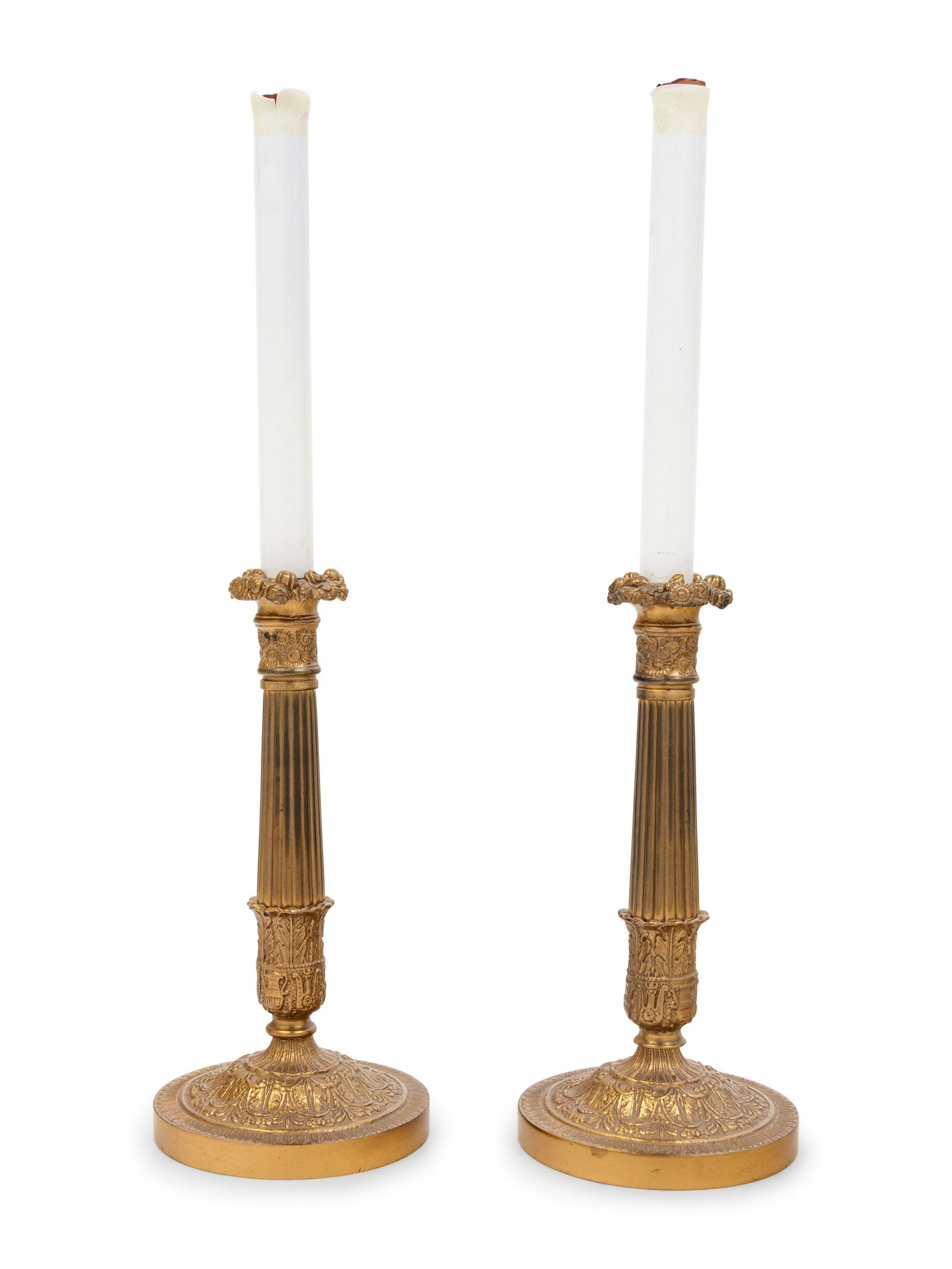 A Pair of French Gilt Metal Candlesticks Mounted as (1 of 3)