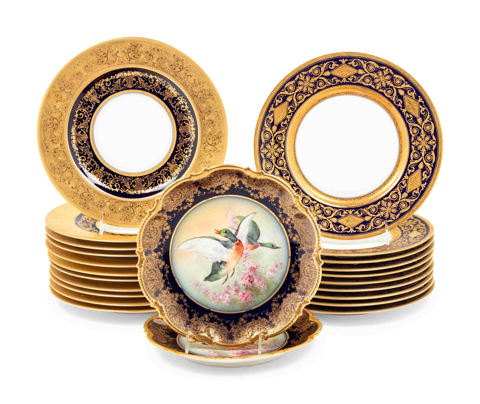 A Collection of Gilt and Cobalt Decorated Porcelain (1 of 1)