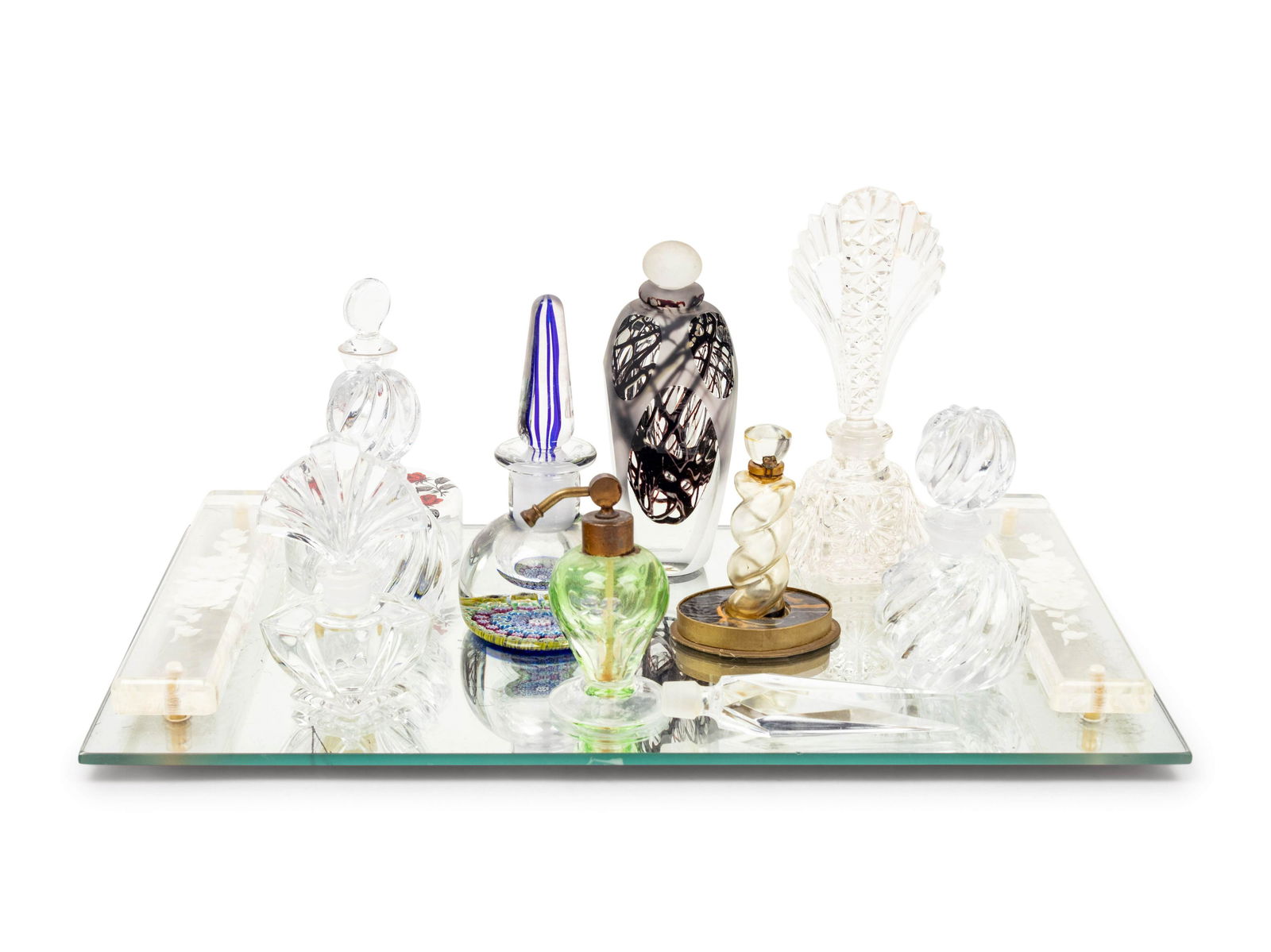 A Collection of Eleven Glass Perfume Bottles and a (1 of 4)