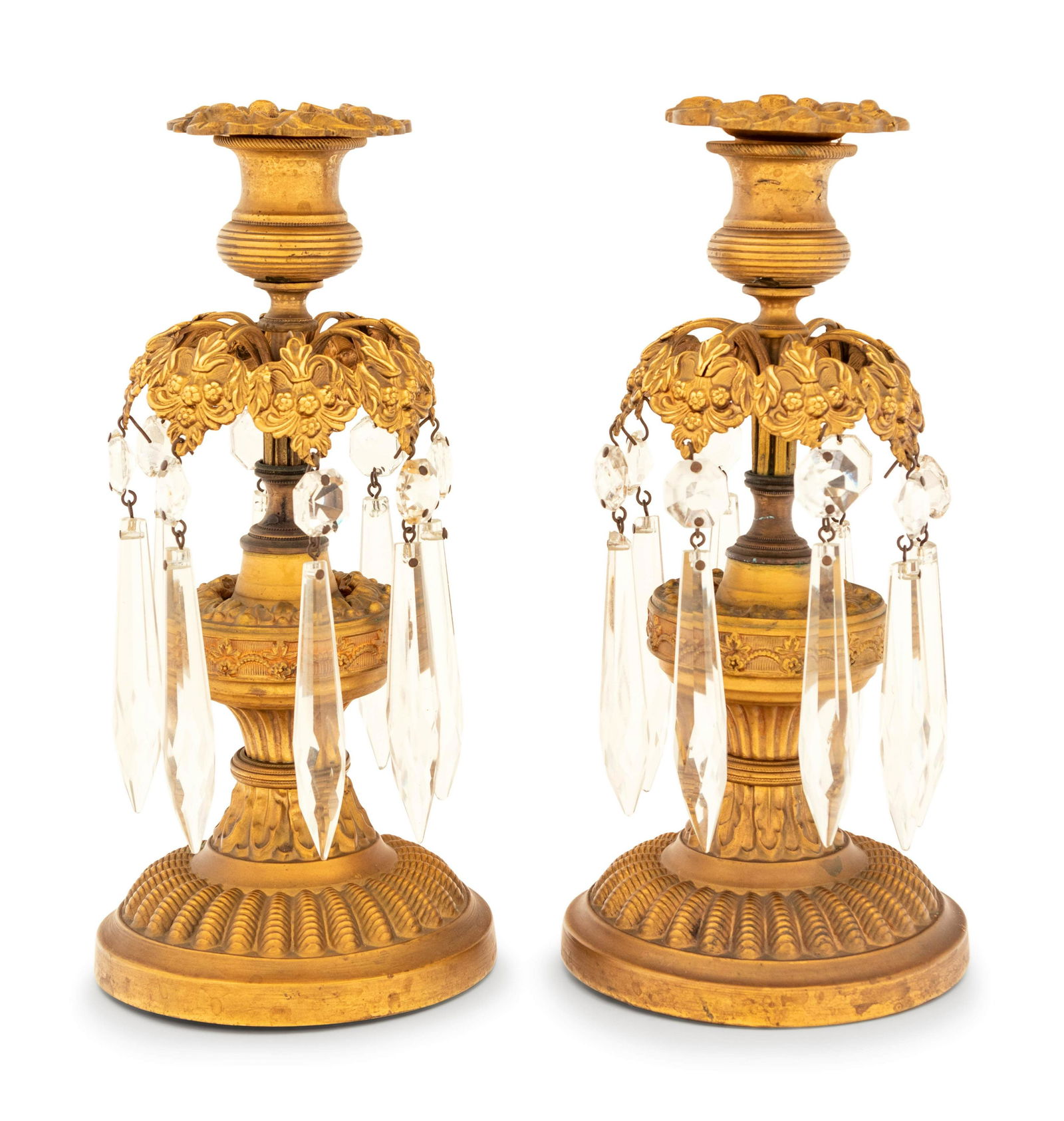 A Pair of Gilt Metal and Glass Candlesticks (1 of 1)