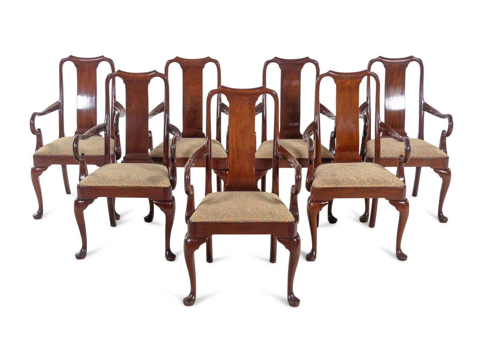 A Set of Seven Queen Anne Style Mahogany Dining Chairs: A Set of Seven Queen Anne Style Mahogany Dining Chairs 20th Century Height 40 1/4 x width 23 x depth 22 1/2 inches. Property from a Prominent Corporate Collection Note: This lot is located in Chicago,