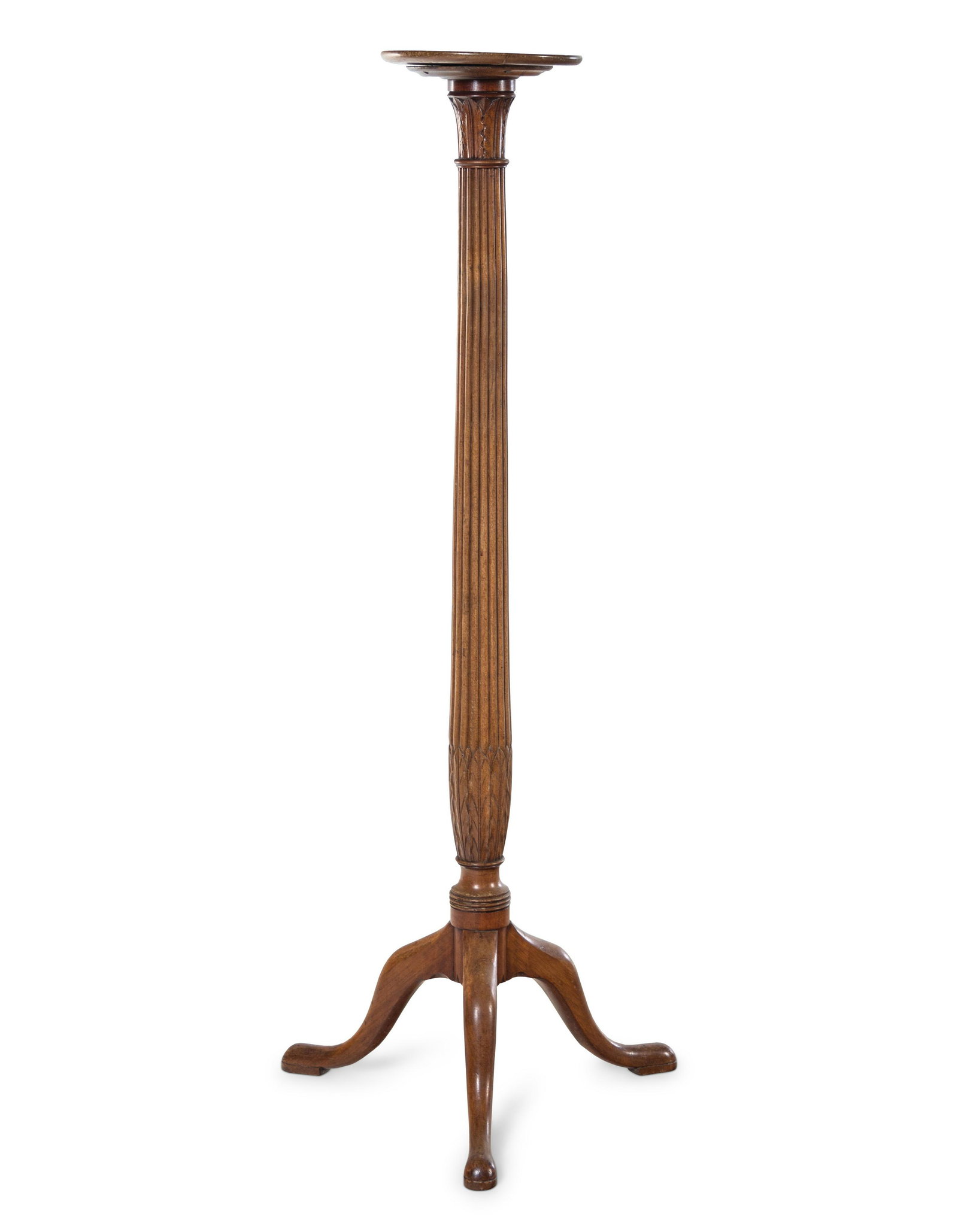A George III Style Carved Mahogany Jardiniere Stand: A George III Style Carved Mahogany Jardiniere Stand Late 19th/Early 20th Century Height 58 3/4 x diameter of top 10 3/4 inches. Property from the Estate of Agnes Neill Williams, Chevy Chase, Maryland 