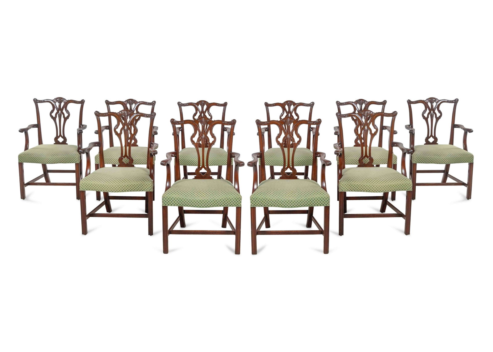 A Set of Ten George III Style Mahogany Armchairs: A Set of Ten George III Style Mahogany Armchairs 20th Century Height 39 x width 24 x depth 20 inches. Property from a Prominent Corporate Collection Note: This lot is located in Chicago, Illinois. The