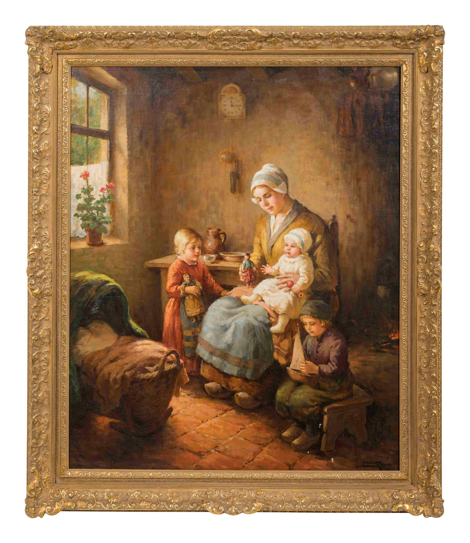 Joseph Tomanek (American, 1889-1974): Joseph Tomanek (American, 1889-1974) Mother and Children oil on canvas signed J. Tomanek (lower right) 38 1/2 x 31 inches. Property from a Prominent Corporate Collection Note: This lot is located in C